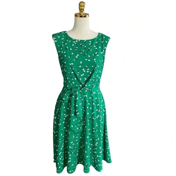 TAHARI ASL | Women’s Green Floral Fit & Flare Midi Dress Size 4 - Picture 1 of 11